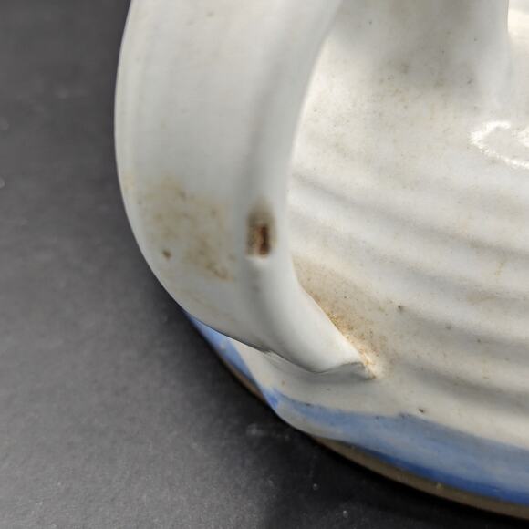 Vintage Hand Thrown Pottery Oil Lamp Signed Steve Fishley 94 White Blue 5 Necks - Picture 5 of 12